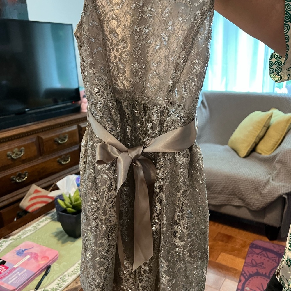 Polo by Ralph Lauren Silver Lace Backless Dress